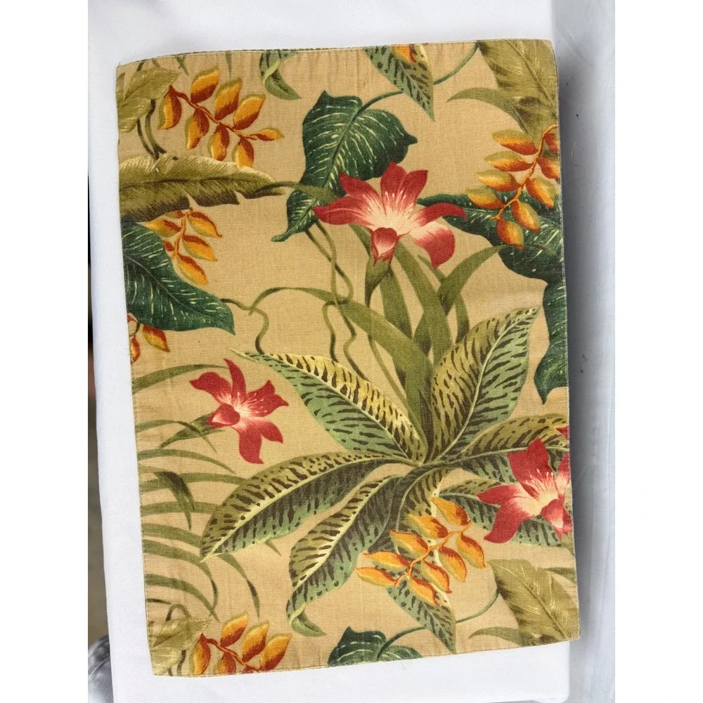 Tropical Floral Reversible Placemats Set of 2 Botanical Lily Palm Leaf Tan Green